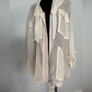 Anthropologie Cream Sheer Utility Jacket, small, off white, oversized